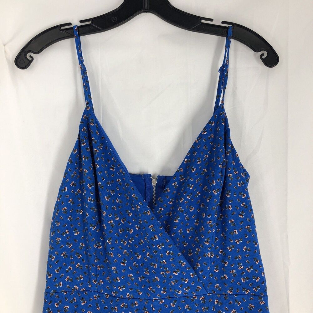 Material Girl Floral Blue V Neck Thin Strap Jumpsuit Size Medium